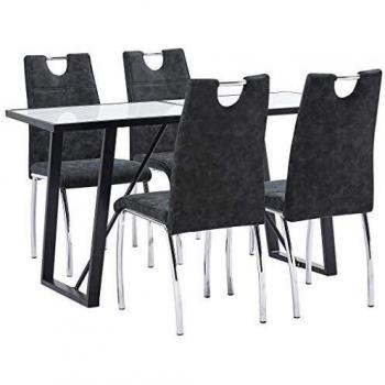 vidaXL Juego de Comedor 5 Piezas Cuero Sintético Mobiliario Decoración Interior Casa Hogar Robusto Duradero Resistente Funcional Práctico Útil Negro