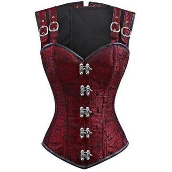 Charmian Women's Gothic Steampunk Brocade Steel Boned Vintage Waist Cincher Overbust corsé Vest Red X-Large