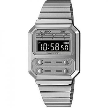 Casio A100WE-7BEF Men's Quartz Watch - Collection Silver Stainless Steel and Plastic/Resin, Ø 33 mm