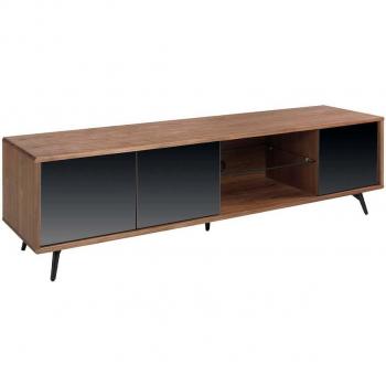 Mueble TV ANGEL CERDÁ 3223C Nogal y Cristal Negro Efecto Espejo, Chapa Nogal, 180 x 45 x 50 cm