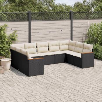 9-Piece Black Poly Rattan Garden Sofa Set with Cushions
