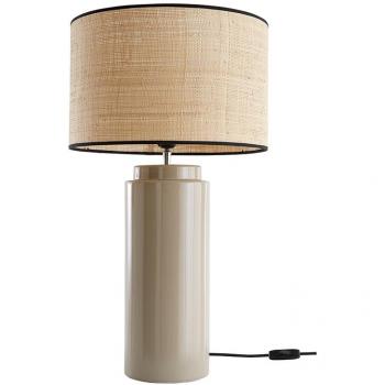 Lámpara de mesa de cerámica esmaltada color topo con pantalla de rafia MAJES