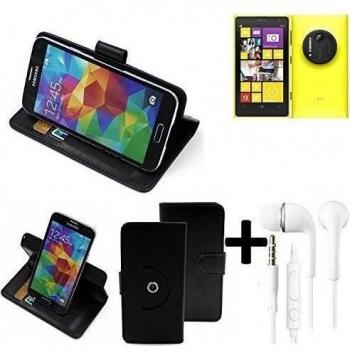 TOP SET: 360° Funda Smartphone para Nokia Lumia 1020, negro + Auriculares | Función de stand Caso Monedero BookStyle mejor precio, mejor funcionamiento - K-S-Trade | Funda Universal Caso Monedero cubierta del tirón Monedero Monedero