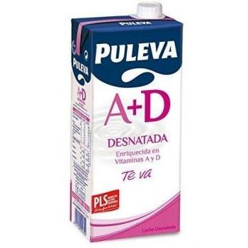 Puleva Leche Desnatada Enriquecida con Vitaminas A+D, Pack de 6 Botellas de 1 Litro