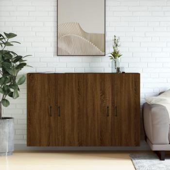 Armarios de pared 2 uds madera de ingeniería marrón roble con tirador de metal negro, mueble de almacenaje para salón, buffet, armario auxiliar y armario de almacenamiento