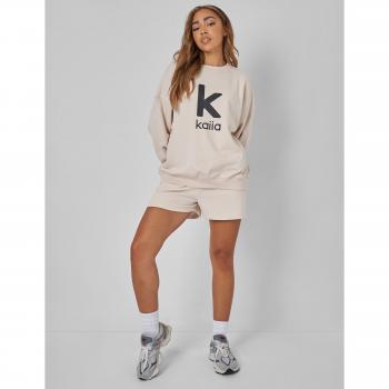 Kaiia Slogan Relaxed Sweat Short Cream