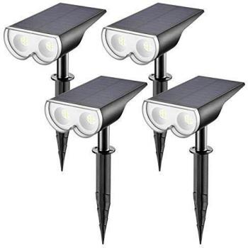 Linkind Luces Solares LED Exterior Jardin, Foco Solar con Sensor de Luz, Blanca Fría 6500K 650lm , Lámpara Solar Impermeable IP67 para Iluminación de Caminos, Patio,Terreza,Césped y Camping