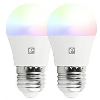 Pack 2 Bombillas LED Inteligentes Wifi Esféricas G45 E27 5W RGB+CCT, Regulables, Programables, Control por Voz y App (Alexa/Google Home), Wifi 2.4 GHz
