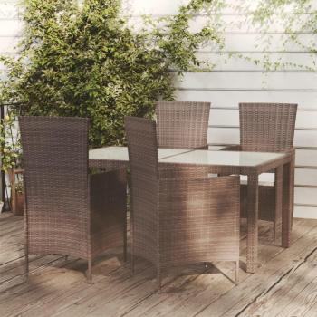 5-Piece Brown Poly Rattan Outdoor Dining Set with Cushions