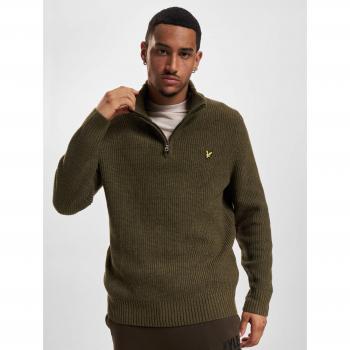 Jersey de Cuello Alto Lyle & Scott de Canalé en Verde Oliva con Logotipo en el Pecho