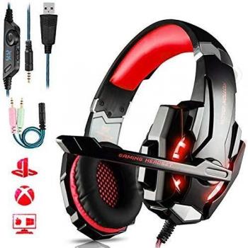 Auriculares Gaming PS4,Cascos Gaming de Mac Estéreo con Micrófono Cascos Gaming 3.5mm Jack con Luz LED Bass Surround y Cancelación de Ruido Auriculares Compatible con PC/Xbox One/Nintendo Switch