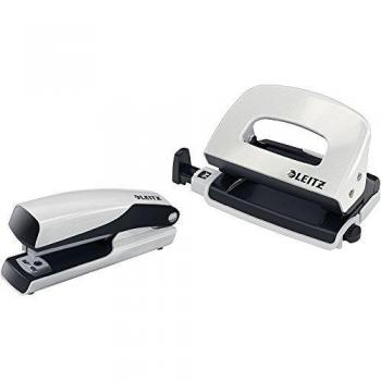 Set Mini Grapadora y Perforador Leitz WOW - Blanco Perlado, hasta 10 hojas