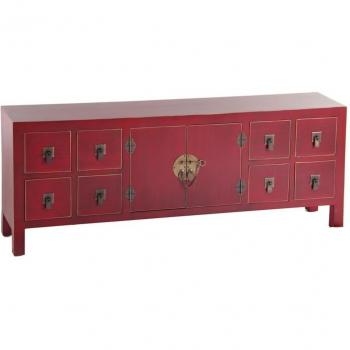 Mueble de TV ORIENTE Rojo Madera Hierro MDF 130 x 24 x 50,5 cm