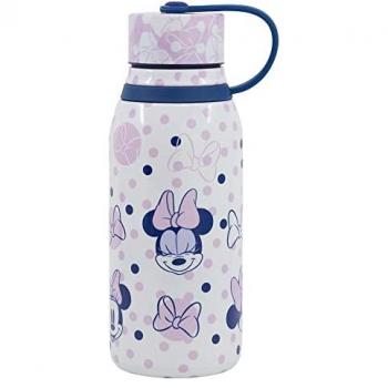 Botella de agua infantil térmica de acero inoxidable de 330 ml con tapón con correa de Minnie Mouse
