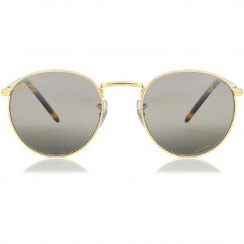 Ray-Ban RB3637 New Round Polarized 9196G3 Anteojos de Sol para Hombre Dorados, Lentes de Sol 47 mm, Gafas de Sol Redondas, Color Dorado