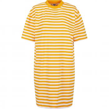 Urban Classics Ladies Oversized Striped Tee Dress - Yellow/White