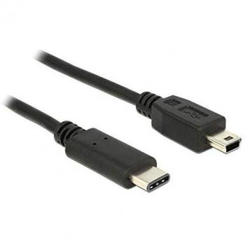 Cable USB 2.0, Conector Macho USB C a Mini-USB B, 1m, Negro