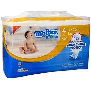 MOLTEX Premium pañales system channel protect 9-15 kgs talla 4 paquete 50 uds