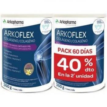 Arkopharma Arkoflex DUPLO Colágeno Ác Hialurónico Magnesio y Vit C Sabor Vainilla, 2x360gr+BATIDORA