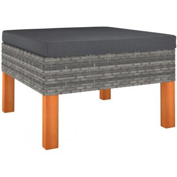 Synthetic Rattan Footstool with Solid Eucalyptus Wood