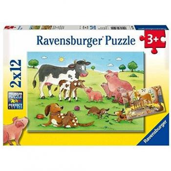 Ravensburger - Puzzle 2 x 12, Familias Animales