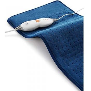 Almohadilla eléctrica para la espalda, el cuello y los hombros, protección automática contra sobrecalentamiento y 4 niveles de calor, espalda, cuello y hombros, 30x60cm, lavable a máquina, color azul