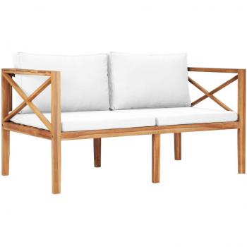 Solid Teak Wood Patio Garden Bench with Cream Cushions