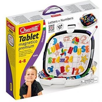 Quercetti-Quercetti-5341 Pizarra de Letras y números magnéticos, Juegos educativos