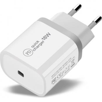 Cargador Rápido 18W USB-C PD para Móviles, Compatible con iPhone y Otros Smartphones