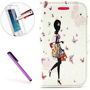 Samsung S5 mini Funda, '[mariposa hada] [flor] con incrustaciones brillante Glitter Diamond PU piel funda protectora con soporte para Samsung Galaxy S5 Mini