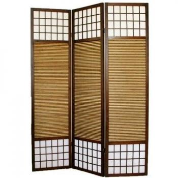 Biombo japonés de madera y bambú de 3 paneles - PEGANE