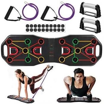 AIMTOP Tabla de Flexiones, 9 en 1 Tabla Push-Up Plegable con Bandas de Resistencia, Ejercicio Multifunción Entrenamiento Muscular, Push Up Tabla Board para Hombres, Mujeres, Entrenamiento en el hogar