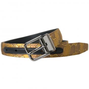 Dolce & Gabbana Gold Leather Jacquard Silver Metal Buckle Belt - 90 cm / 36 Inches
