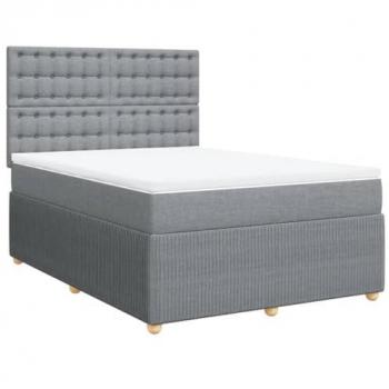 Cama box spring con colchón tela gris claro 140x200 cm