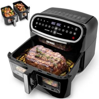 Freidora de Aire Duronic AF34 Sin Aceite 2400W con 2 Cestas de 5L y 1 Cesta de 10L, 10 Programas, Ventanas Transparentes y Fácil Limpieza