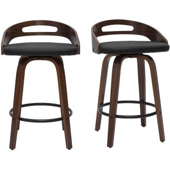 Set de 2 taburetes de cocina diseño madera oscura poliuretano negro 65 cm mano