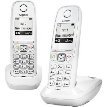 Gigaset AS405 Duo - Teléfono Inalámbrico, Pack de 2 Unidades, Manos Libres, 100 Contactos, Pantalla gráfica iluminada 1.8, Letra tamaño grande, Color Blanco