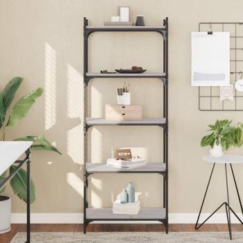 Librería 5 estantes madera multicapa ingeniería gris Sonoma 60x30x154 cm