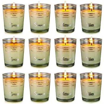 Vela Perfumada Juego de 12 Piezas, Mujer Regalos de Velas Aromaticas, 180 Horas Duración de la Aromaterapia para Relajación Fiesta Boda Baño Yoga de San Valentín, Aromaterapia, aliviar el estrés