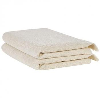 Conjunto de 2 toallas de baño beige de algodón y poliéster con textura y borlas decorativas 100 x 150 cm