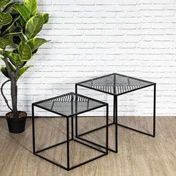 Juego de 2 Mesas Auxiliares Riga - Diseño Geométrico Moderno en Metal Negro