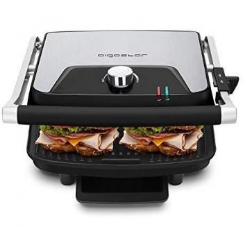 Aigostar Samuel - Parrilla Eléctrica, Sandwichera, Grill, Panini, Superficie Amplia 29 x 26 cm, 2200W, placas con recubrimiento anti-adherete y asa de toque frío, Temperatura ajustable, Libre de BPA
