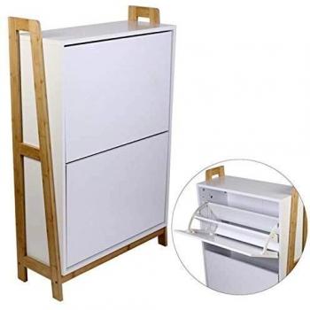 Mueble para Zapatos Escandinavo Blanco de Bambú - Copenhague - Ahorro de Espacio 43 x 62 x 30 cm