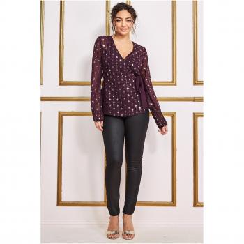 Goddiva Women's Wine Sequin Wrap Top with Cami - Size 14 UK