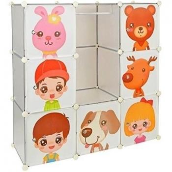 Armario estantería para la ropa, perchero para el pasillo, para niños, Ropero Aparador Estante en blanco transparente con motivos de animales