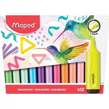 Marcadores Textuales Maped Fluorescentes - 12 Colores Surtidos, Punta de 1-5 mm, Blister Cartón