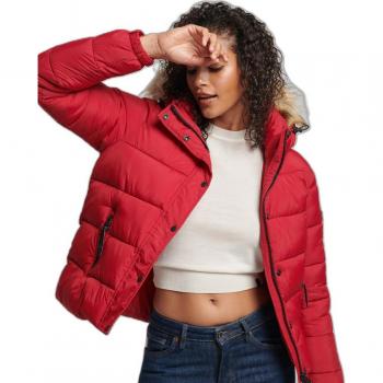 Superdry Women's Short Hooded Puffer Jacket Red L