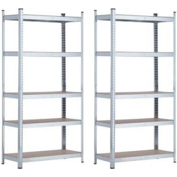 Estantería Modular de Almacenaje THINIA HOME (Pack 2) - Acero y MDF Antihumedad, 5 Baldas Ajustables, Carga Máxima 875Kg, Dimensiones 90x40x180