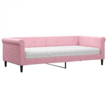 Sofá cama con colchón terciopelo rosa 90x200 cm