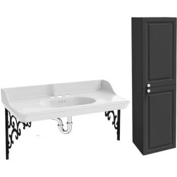 Mueble bajo lavabo suspendido Cléo 1889 con 3 huecos, soportes de metal negro, columna recta y sifón cromado